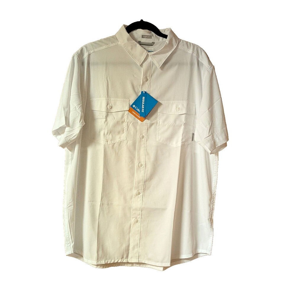 Columbia Shirt Men’s Lg White Omni-Wick Omni-Shade 40 UPF Short Sleeve Fishing